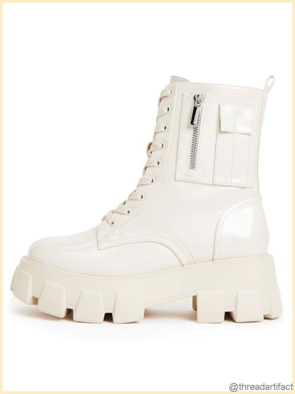 Faux Leather Lace-Up Combat Boots Platform Ankle Booties